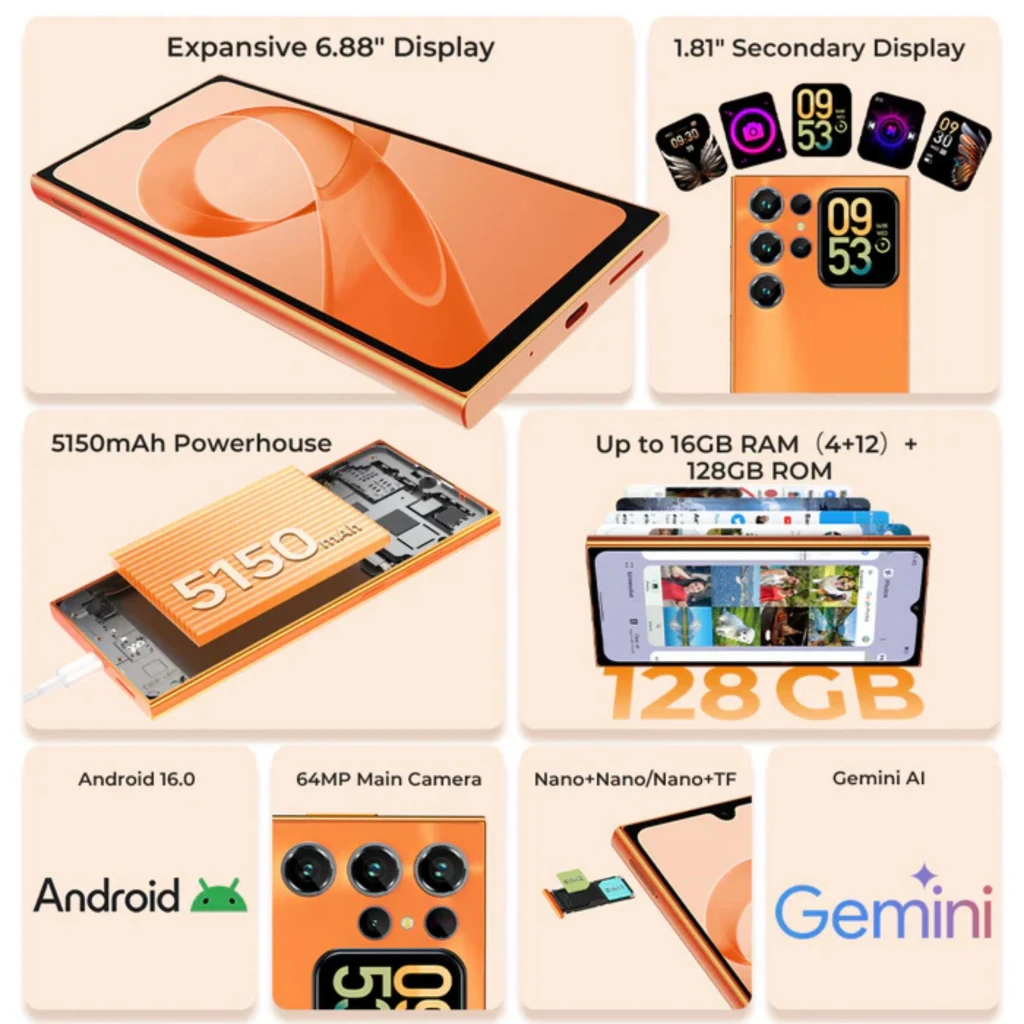 Oukitel C72 4G negro con pantalla amplia sin bordes, cámara trasera cuádruple con módulos grandes, frontal con perforación central y diseño elegante - Ítem1