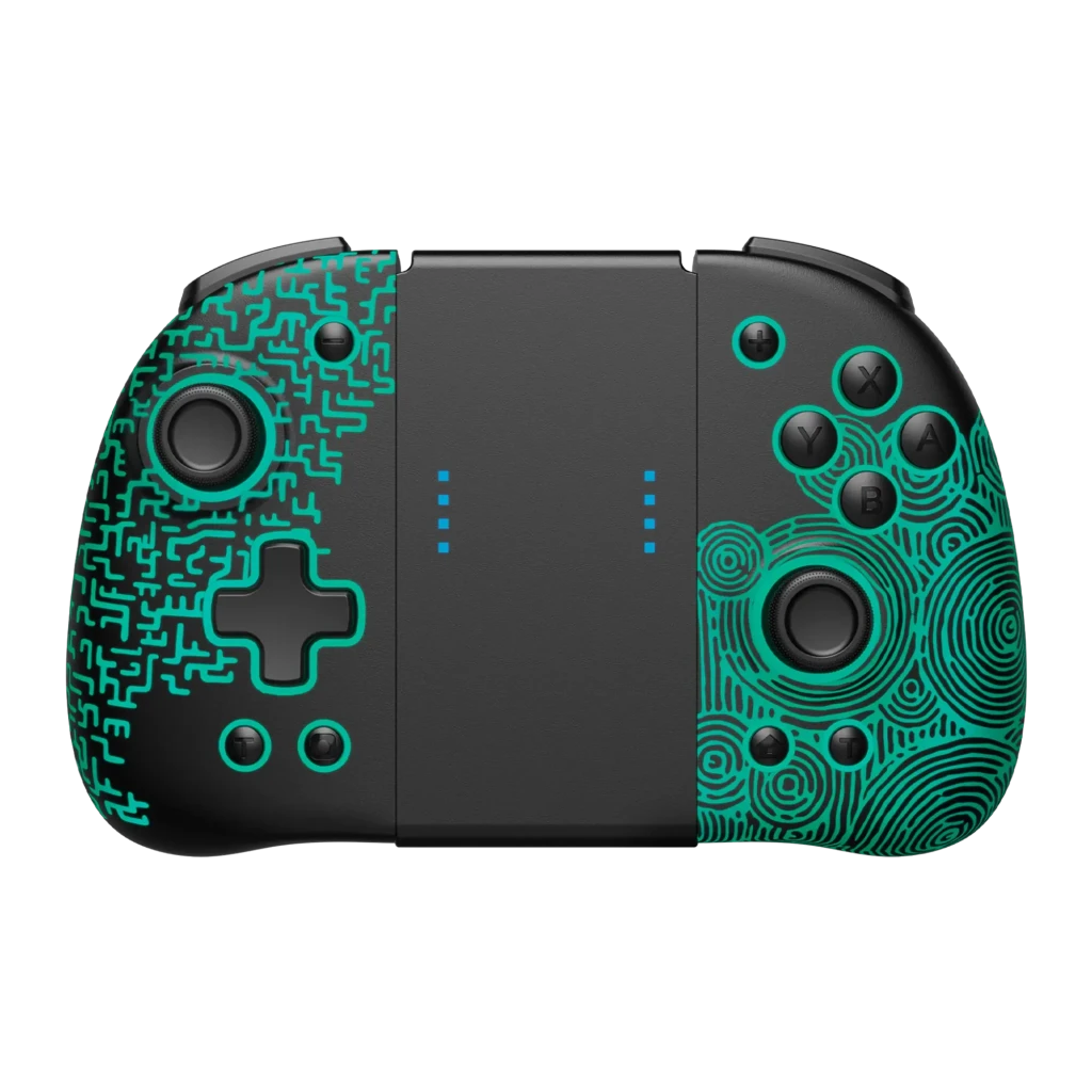 Comando Funlab Luminous Wireless Joy-pad Switch/OLED Zonaite Black Sem Fios, vista frontal: padrões geométricos e circulares
