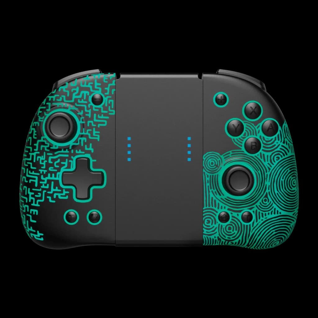Comando Funlab Luminous Wireless Joy-pad Switch/OLED Zonaite Black Sem Fios, vista frontal: padrões geométricos e circulares