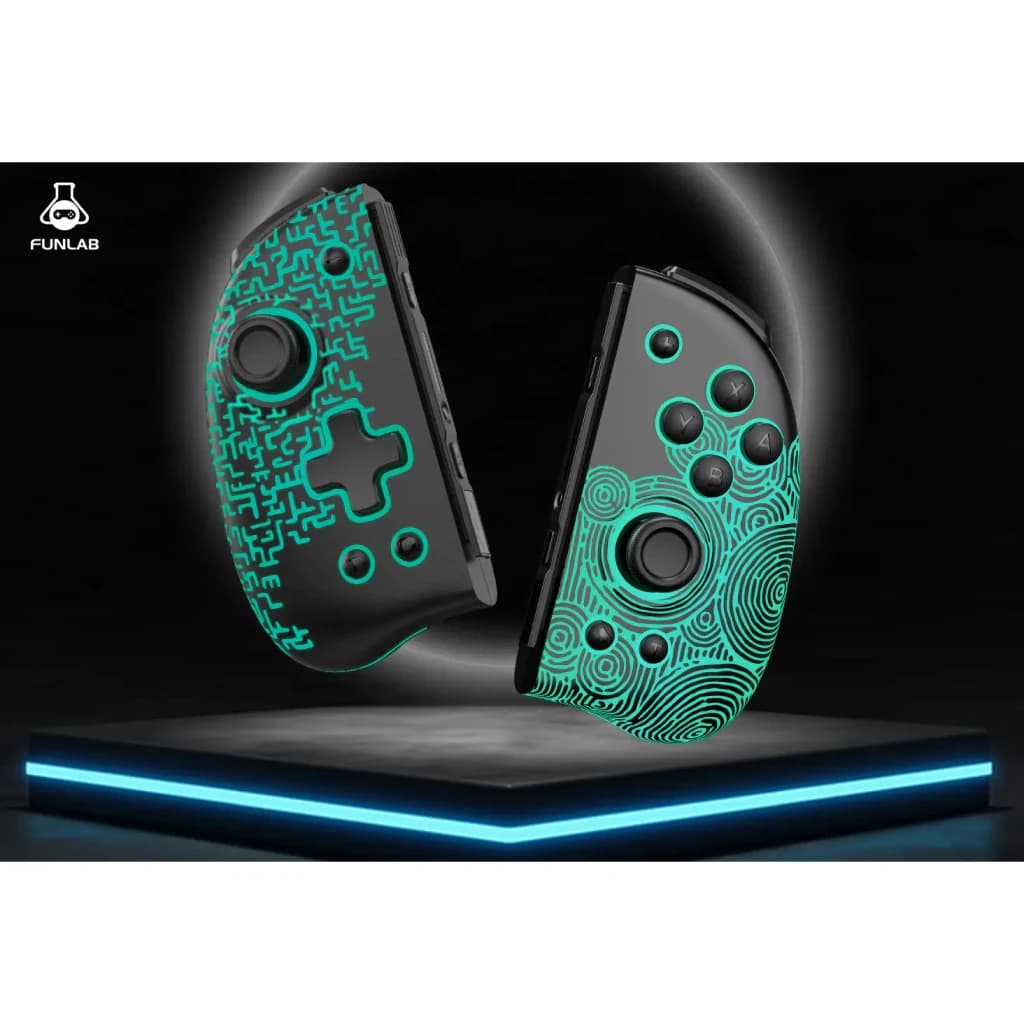 Comando de videojogos Funlab Luminous Wireless Joy-pad Preto Sem Fios, par: padrões luminosos turquesa labirinto e círculos