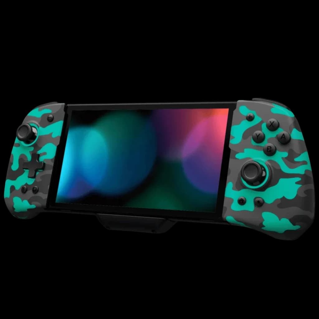 Comando FUNLAB Luminpad Wireless Gripcon para Switch/Switch OLED, empunhadura ergonômica, padrão camuflado preto e verde, botões completos e suporte