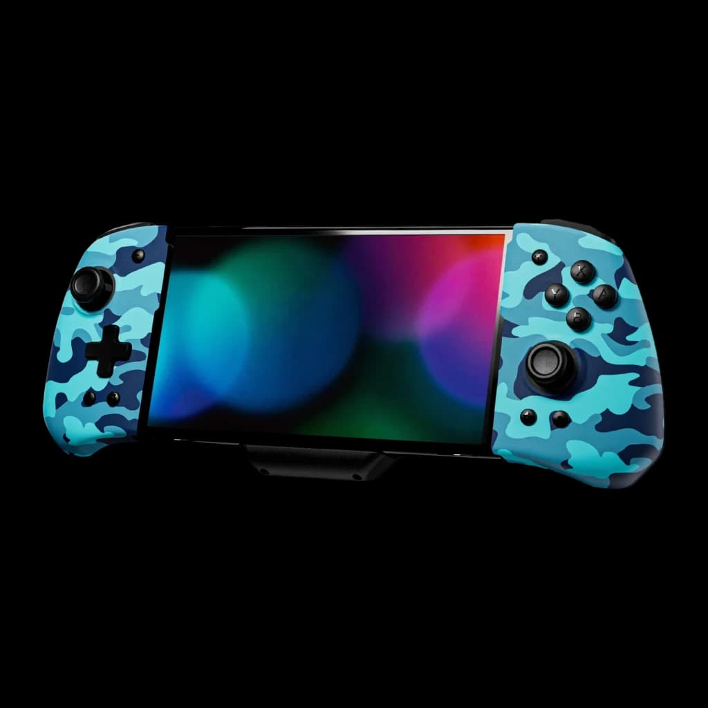 Comando FUNLAB Luminpad Wireless Gripcon azul camuflado para Switch e Switch OLED, design ergonômico com botões completos e joysticks analógicos