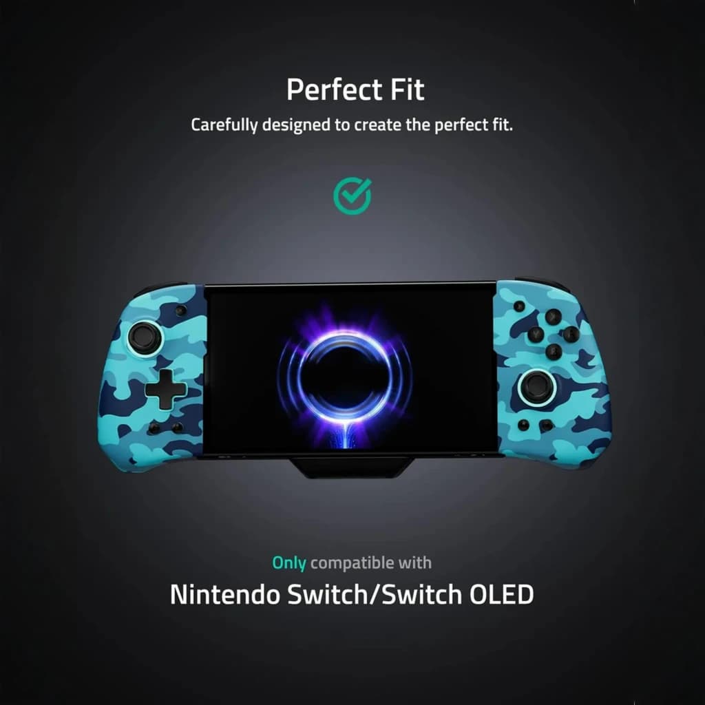 Comando FUNLAB Luminpad Wireless Gripcon sem fios, camuflado em preto e azul, encaixe perfeito para Switch e Switch OLED, botões ergonômicos e pegada firme