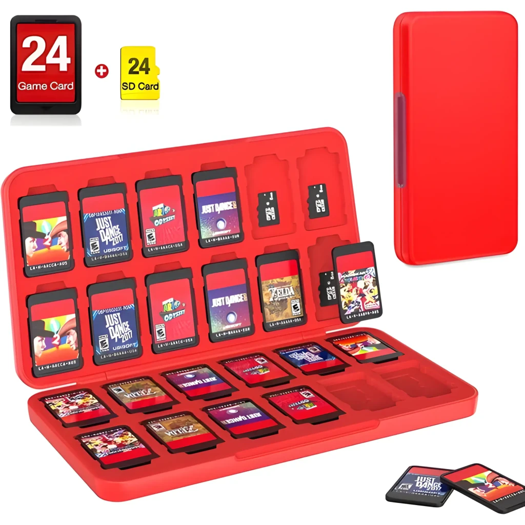 Estuche Funlab Switch Game Storage 24 Card Slots rojo, compacto y rígido, diseño tipo Pokédex con detalles impresos, cierre seguro y capacidad para 24 - Ítem5