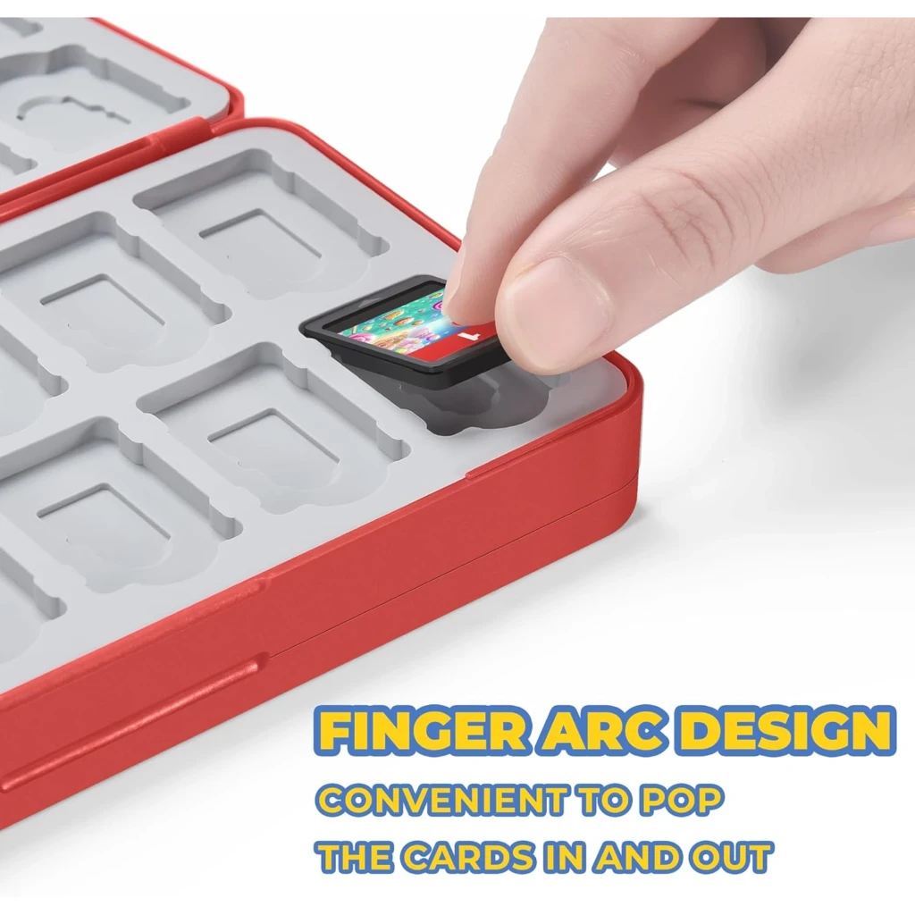 Funda FUNLAB Switch Game Storage 48 Card Slots en rojo con diseño tipo Pokédex, cierre magnético y ranura verde, compacta para 48 tarjetas de juego - Ítem7