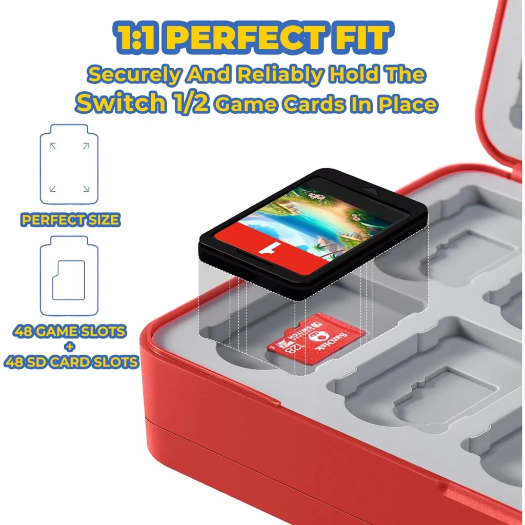Funda FUNLAB Switch Game Storage 48 Card Slots en rojo con diseño tipo Pokédex, cierre magnético y ranura verde, compacta para 48 tarjetas de juego - Ítem4