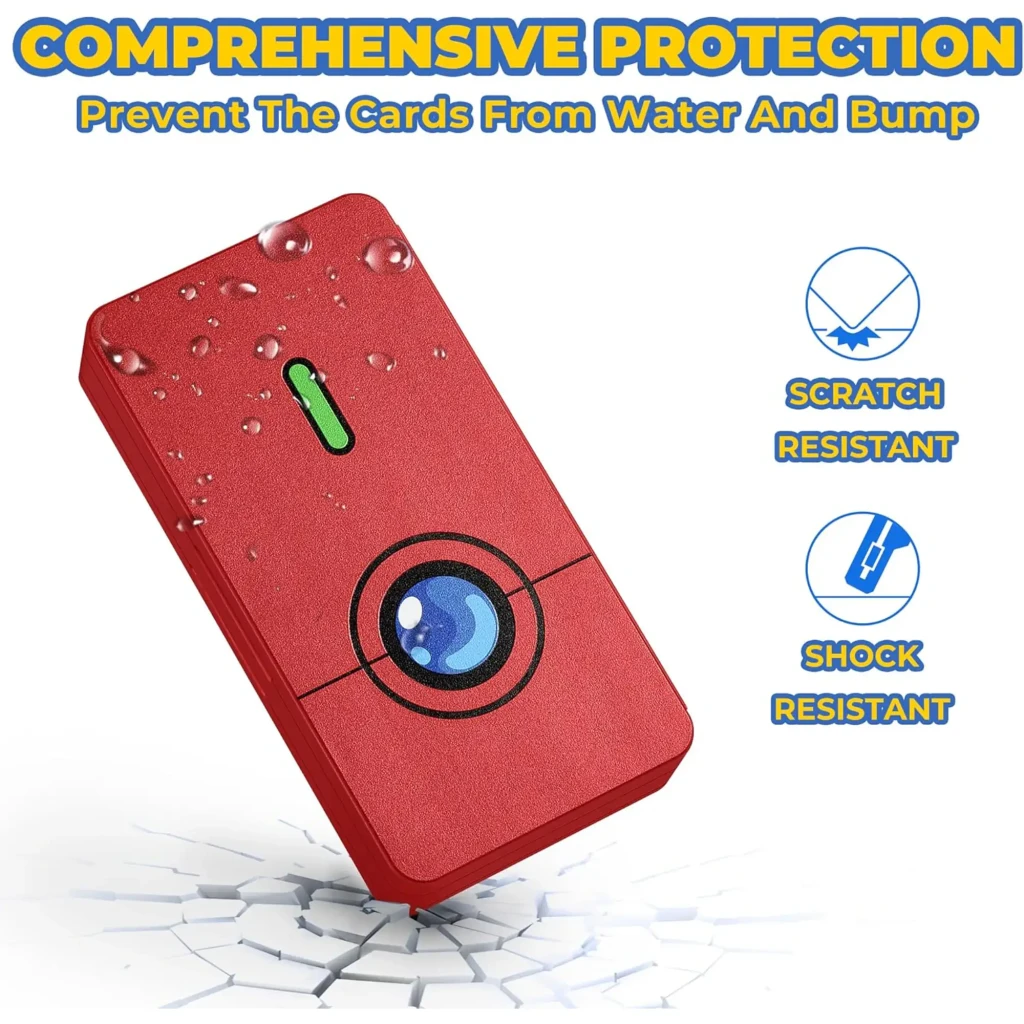 Funda FUNLAB Switch Game Storage 48 Card Slots en rojo con diseño tipo Pokédex, cierre magnético y ranura verde, compacta para 48 tarjetas de juego - Ítem2