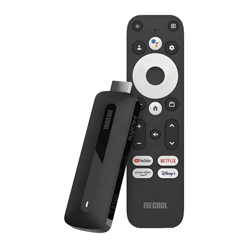 Lecteur Multimédia Mecool KD3 2Go/8Go 4K Android TV Wi-Fi Double Bande S905Y4, face avant: stick noir posé devant