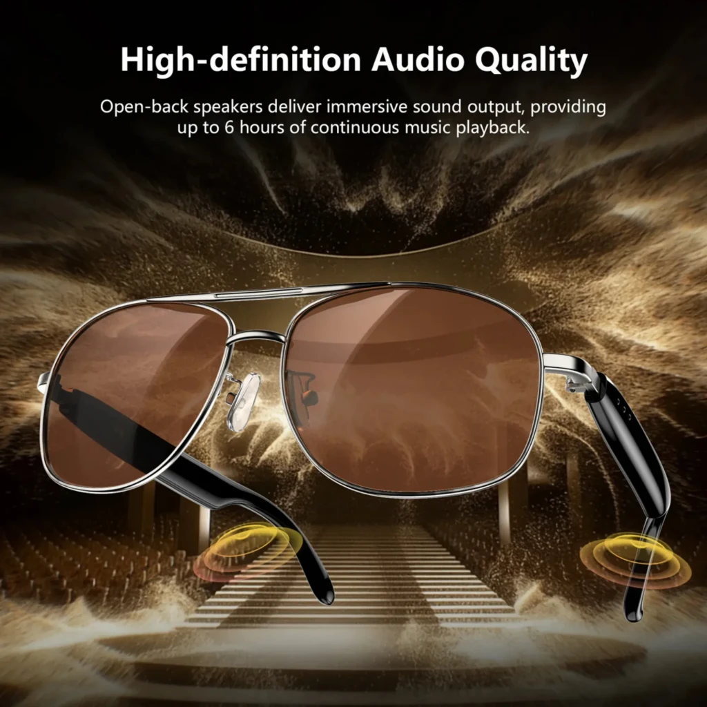 Gold view D1 Pro Gafas Inteligentes Gold con montura aviador dorada, lentes verdes, puente doble, plaquetas nasales ajustables y patillas negras brillantes - Ítem6