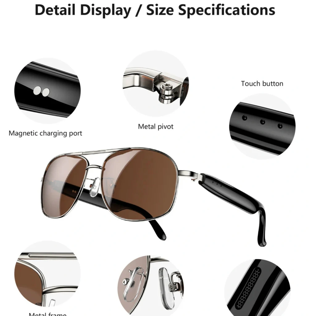 Gold view D1 Pro Gafas Inteligentes Gold con montura aviador dorada, lentes verdes, puente doble, plaquetas nasales ajustables y patillas negras brillantes - Ítem8
