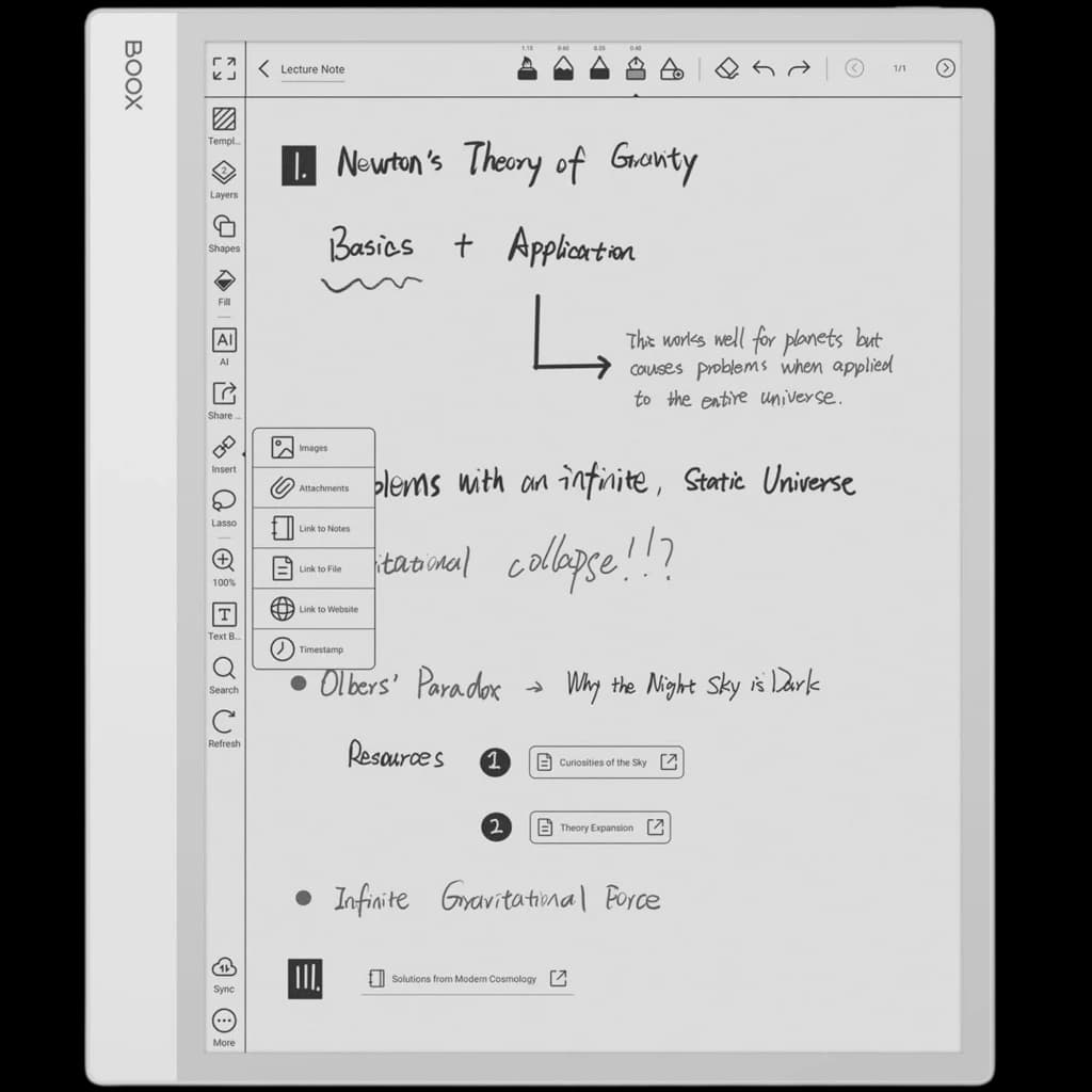 ONYX BOOX Note Max eReader 13,3 pulgadas con pantalla E Ink Carta 1300, bisel blanco, stylus compatible y UI de notas manuscritas en blanco y negro