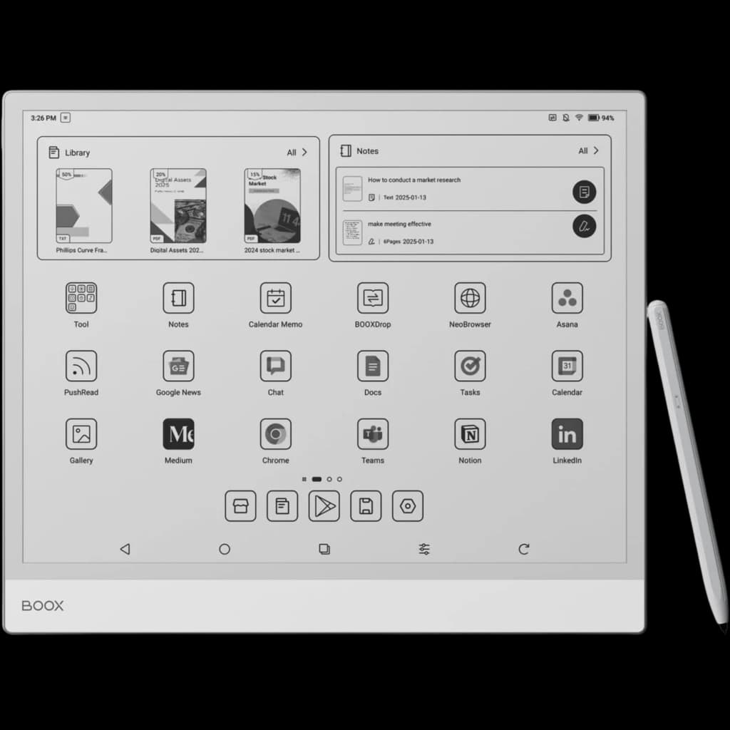ONYX BOOX Note Max eReader 13,3 pulgadas E Ink Carta 1300 128 GB con stylus; pantalla grande monocroma, interfaz de apps y notas, bisel blanco minimalista