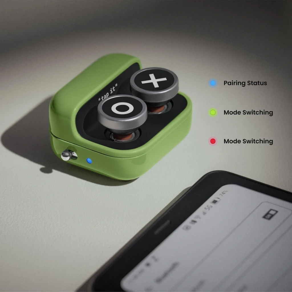 Onyx Boox Cargador Inalámbrico para BOOX Tappy Pasapáginas en verde, base magnética con dos botones circulares y pantallas LED con iconos pixelados - Ítem4