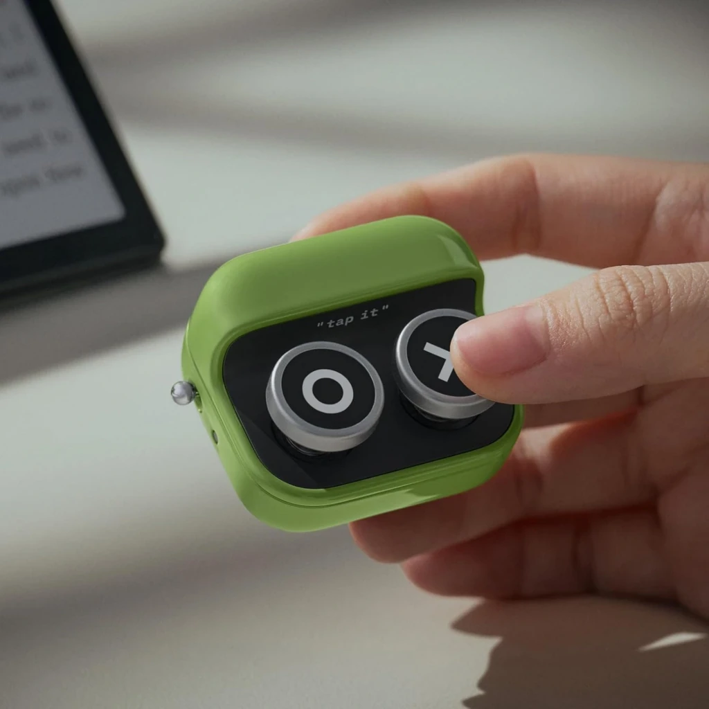 Onyx Boox Cargador Inalámbrico para BOOX Tappy Pasapáginas en verde, base magnética con dos botones circulares y pantallas LED con iconos pixelados - Ítem5