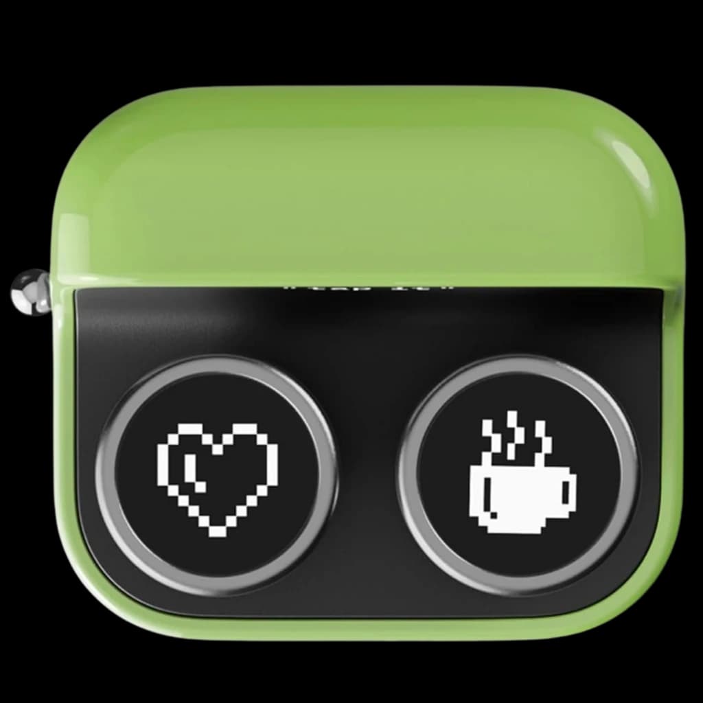 Onyx Boox Cargador Inalámbrico para BOOX Tappy Pasapáginas con tapa verde brillante y base negra con dos botones redondos íconos de corazón y taza