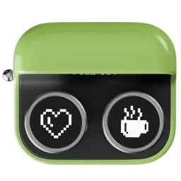 Onyx Boox Cargador Inalámbrico para BOOX Tappy Pasapáginas con tapa verde brillante y base negra con dos botones redondos íconos de corazón y taza