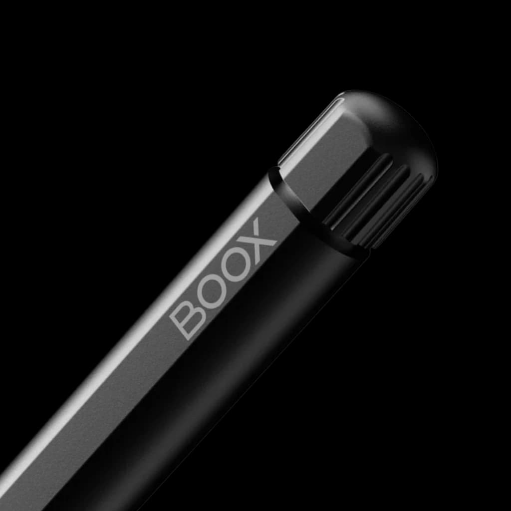 Lápiz táctil negro ONYX BOOX Pen2 Pro con cuerpo metálico mate, punta fina y tapa estriada, diseño elegante para tablets BOOX ePaper