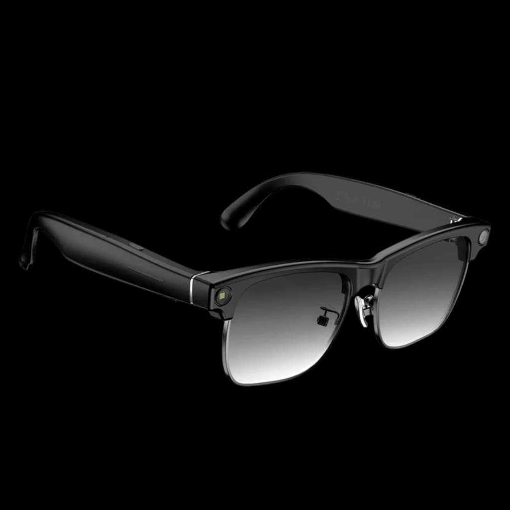 Blackview BV200 Lunettes intelligentes noires, monture carrée, verres photochromiques dégradés, caméra 4K Sony intégrée au coin, branches épaisses