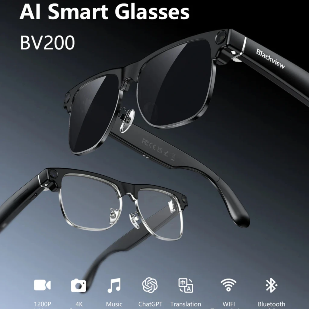 Blackview BV200 Óculos Inteligentes: armação preta elegante, lentes fotocromáticas, câmara Sony 4K embutida na haste, botões discretos e design leve - Item5