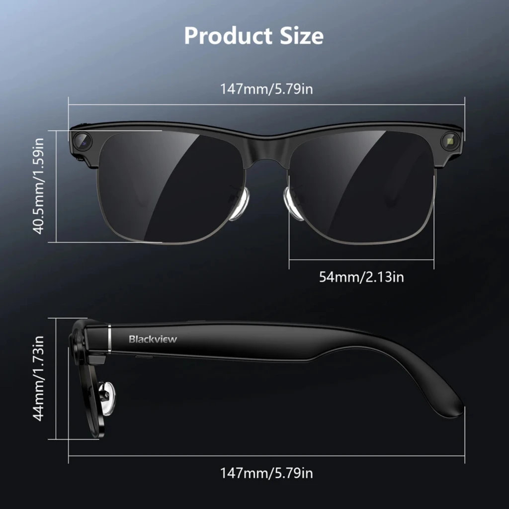 Blackview BV200 Óculos Inteligentes: armação preta elegante, lentes fotocromáticas, câmara Sony 4K embutida na haste, botões discretos e design leve - Item6
