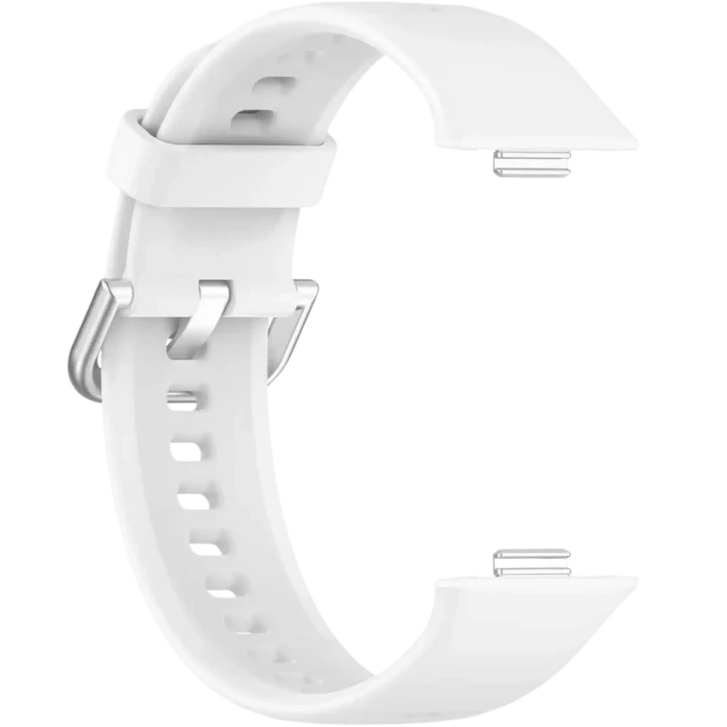 Pulseira de silicone Huawei Watch Fit 5 / 5 Pro Branco, ajuste com fivela metálica, furos de ventilação, acabamento liso e encaixe preciso no relógio - Item5