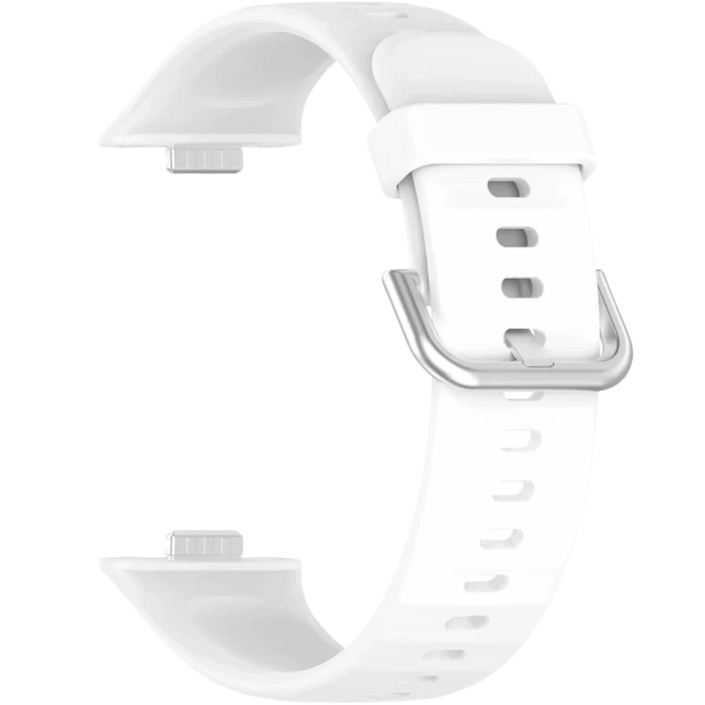 Pulseira de silicone Huawei Watch Fit 5 / 5 Pro Branco, ajuste com fivela metálica, furos de ventilação, acabamento liso e encaixe preciso no relógio - Item6