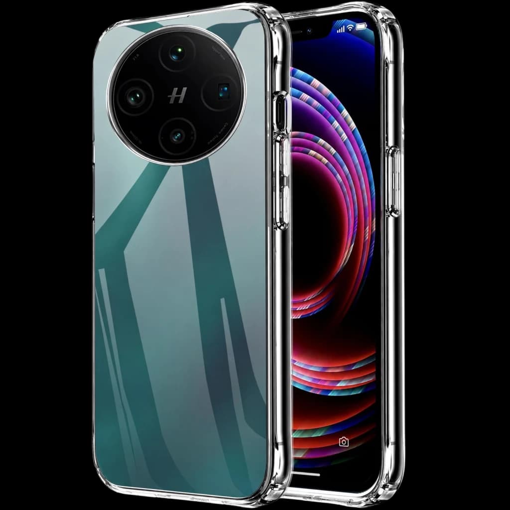 Capa de silicone Reinforced Oppo Find N6 transparente, bordas reforçadas, cantos anti-impacto, recortes precisos para câmera circular e botões acessíveis
