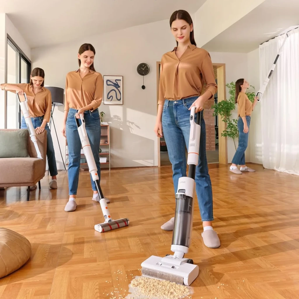 JONR ED20 Pro 3 en 1 sin cable, cuerpo blanco con detalles naranjas, depósito transparente, cabezal ancho, rodillo motorizado y boquilla estrecha con cepillo - Ítem3