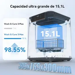 Máquina de lavado y curado Anycubic Wash & Cure 3 Max, capacidad: interior transparente con cesta y volumen 15,1L vs Wash