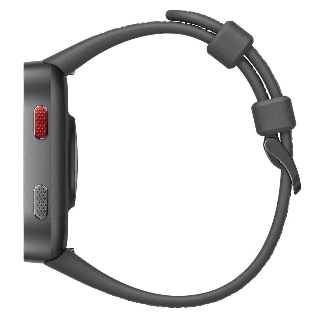 Amazfit Bip Max en gris carbón con pantalla AMOLED de 2,07 pulgadas, bordes redondeados y correa de silicona negra; muestra métricas de salud y batería en - Ítem1