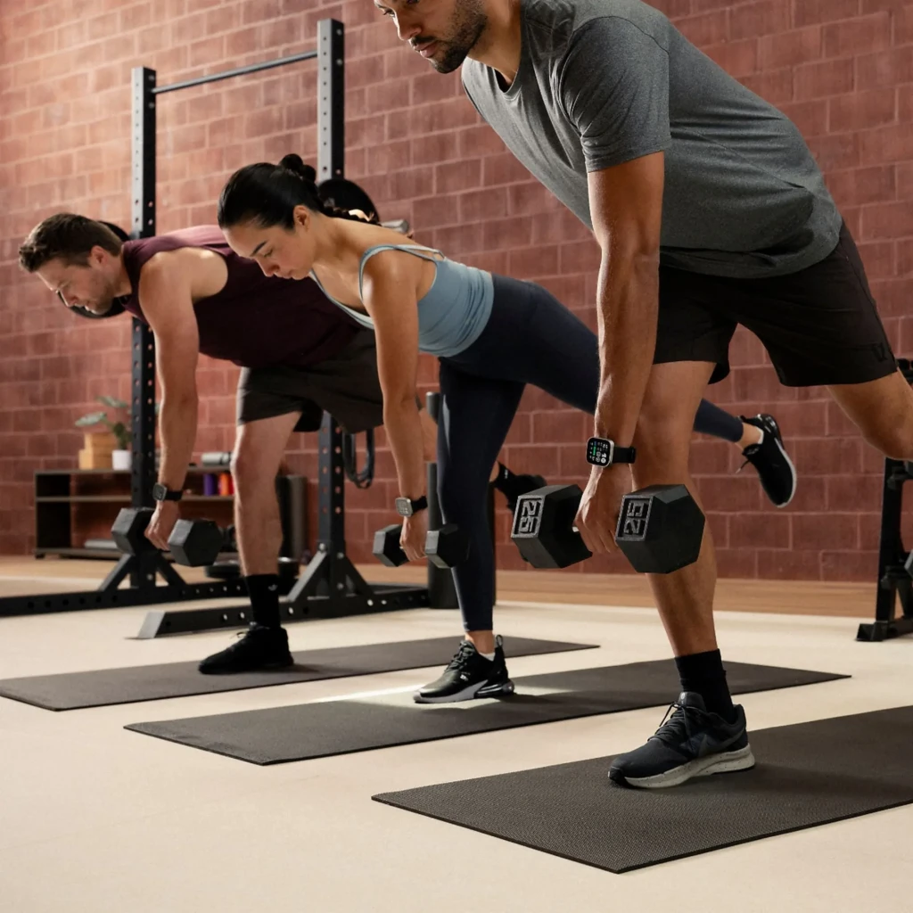 Amazfit Bip Max en gris carbón con pantalla AMOLED de 2,07 pulgadas, bordes redondeados y correa de silicona negra; muestra métricas de salud y batería en - Ítem2