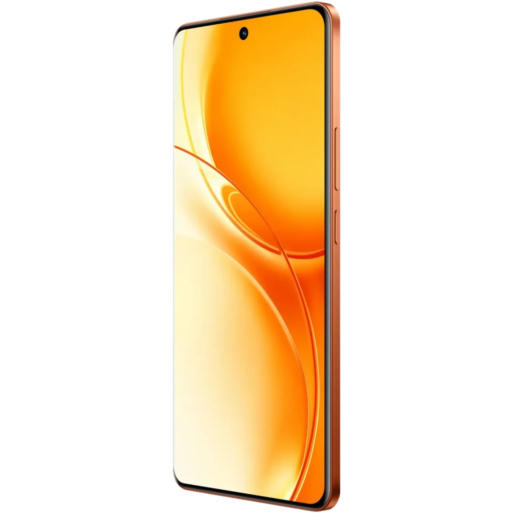 Realme P4 Power 5G naranja con pantalla completa perforada, marcos finos y módulo de triple cámara trasera grande con flash; acabado metálico mate - Ítem2
