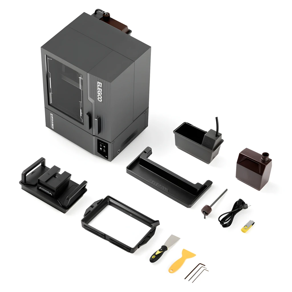 Impresora 3D Elegoo Jupiter 2 16K MSLA con chasis metálico gris, panel táctil frontal, ventana transparente y gran volumen 302×162×300 mm, alta precisión - Ítem3