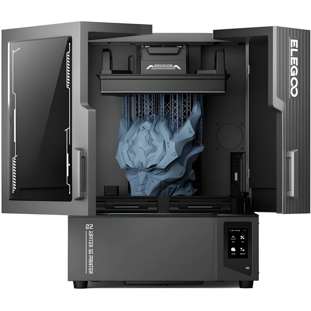 Impresora 3D Elegoo Jupiter 2 16K MSLA con chasis metálico gris, panel táctil frontal, ventana transparente y gran volumen 302×162×300 mm, alta precisión - Ítem2