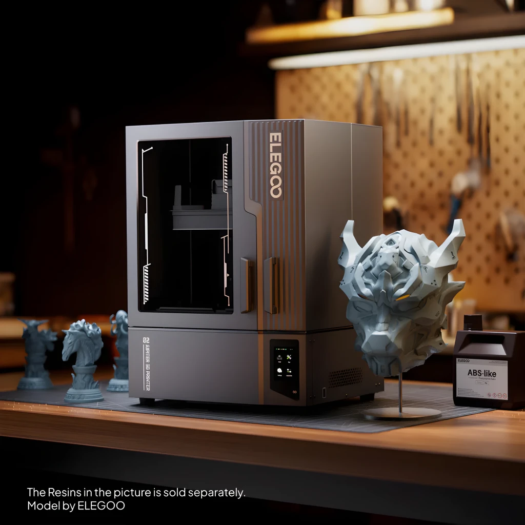 Impresora 3D Elegoo Jupiter 2 16K MSLA con chasis metálico gris, panel táctil frontal, ventana transparente y gran volumen 302×162×300 mm, alta precisión - Ítem1