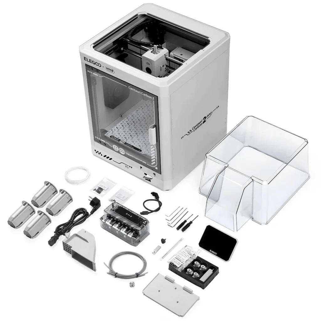 Impresora 3D Elegoo Centauri Carbon 2 Combo x Emoji con cabina transparente, chasis blanco, pantalla táctil frontal y portabobinas dual lateral - Ítem3