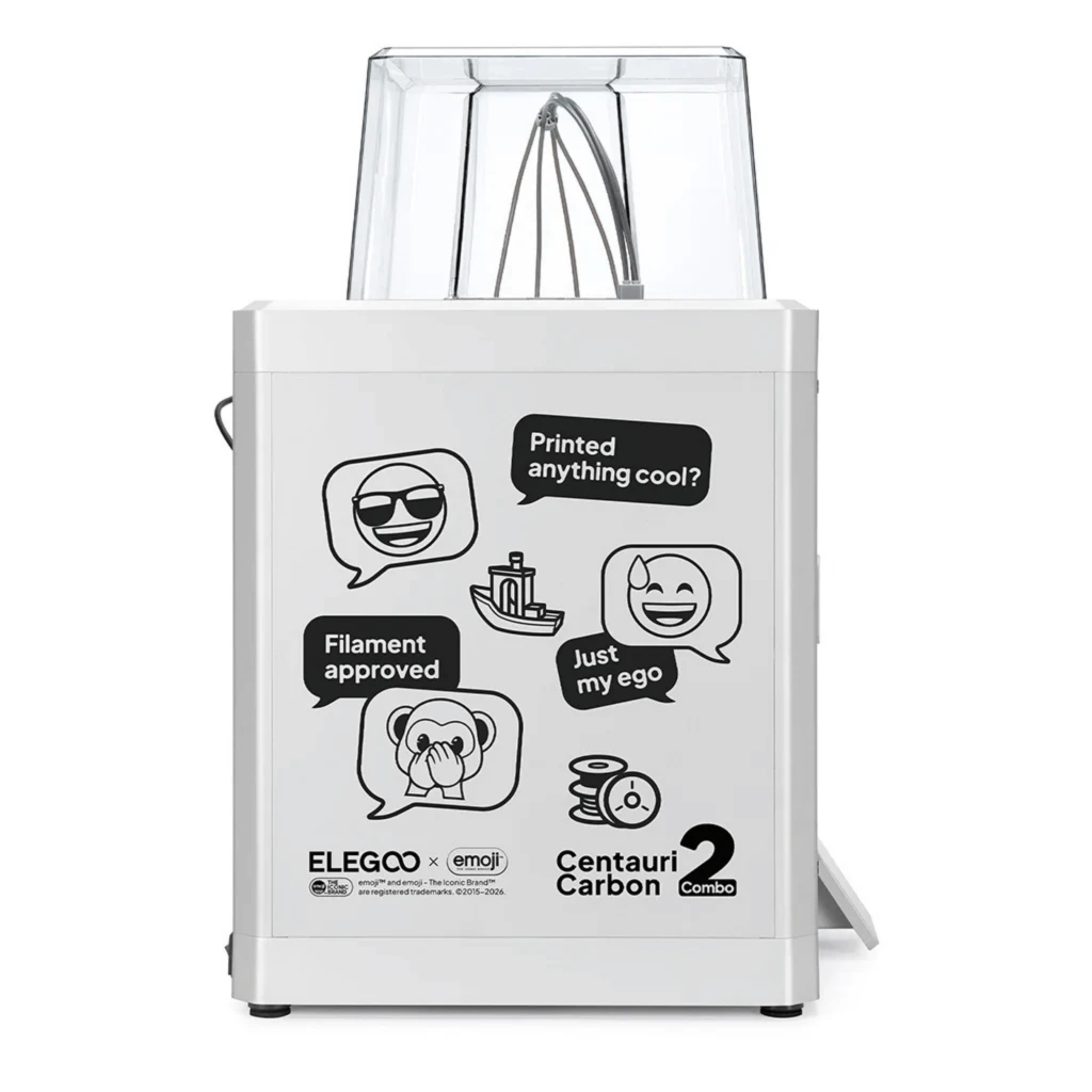 Impresora 3D Elegoo Centauri Carbon 2 Combo x Emoji con cabina transparente, chasis blanco, pantalla táctil frontal y portabobinas dual lateral - Ítem1