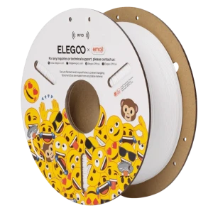 ELEGOO x Emoji PLA Blanco 1.75 mm, bobina 1 kg. Carrete con diseño de emojis coloridos, filamento blanco uniforme y enrollado limpio para impresoras 3D FDM