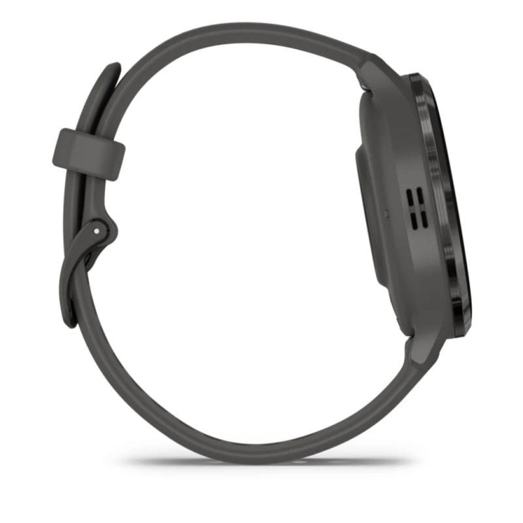 Garmin Venu 3 cinzento renovado em excelente condição, mostrador redondo preto com chamada em curso, botões laterais, ícones de microfone e encerrar - Item1