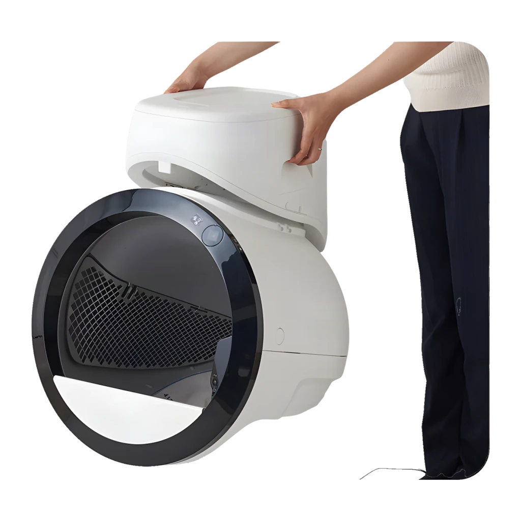 Litière Autonettoyante CATLINK Scoop Robot Pro 15L Blanc App WiFi 4 Capteurs + Infrarouge, détail: personne soulevant