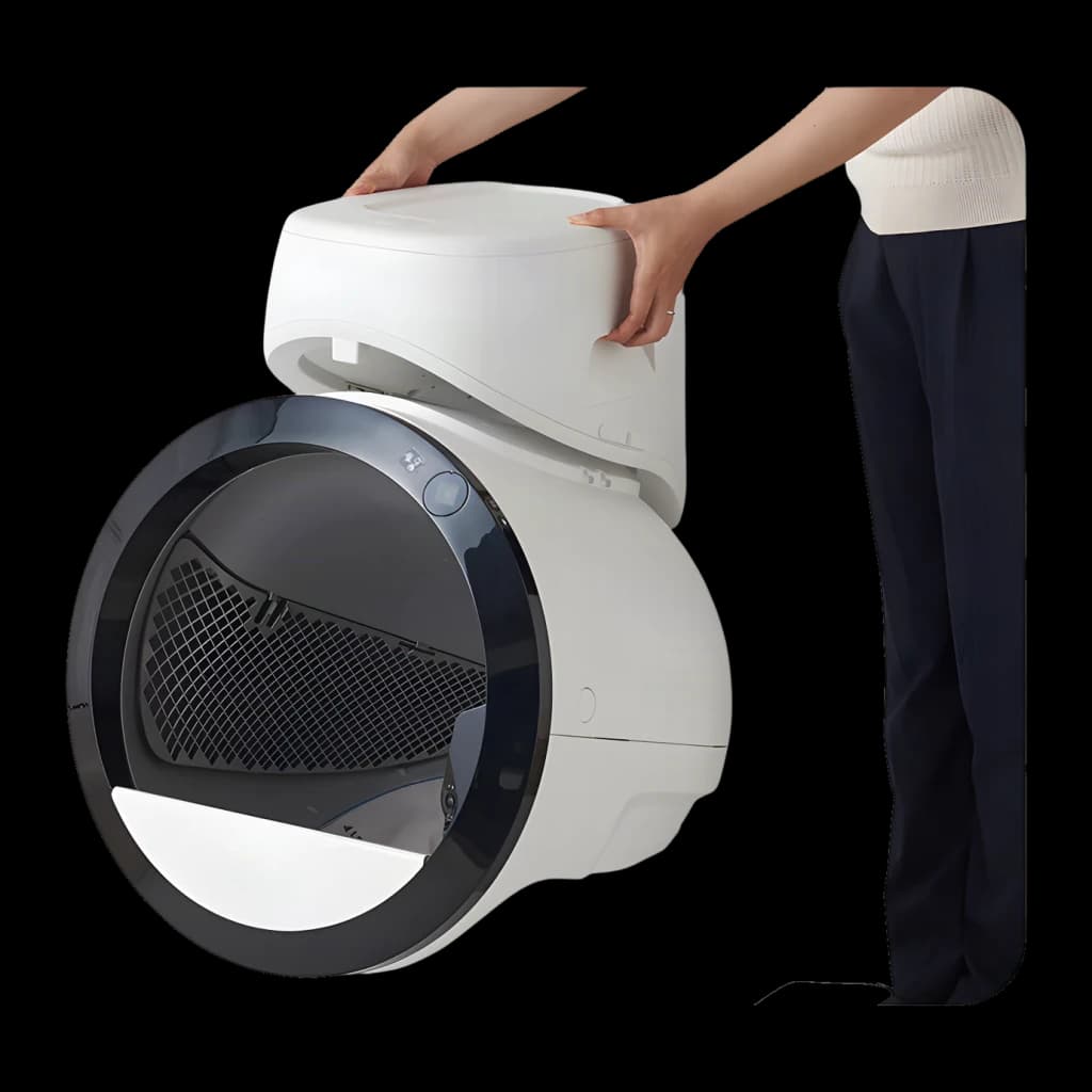 Litière Autonettoyante CATLINK Scoop Robot Pro 15L Blanc App WiFi 4 Capteurs + Infrarouge, détail: personne soulevant