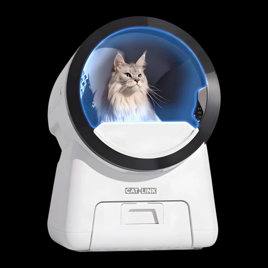 Litière Autonettoyante CATLINK Scoop Robot Pro 15L Blanc App WiFi 4 Capteurs + Infrarouge, détail: chat Maine Coon