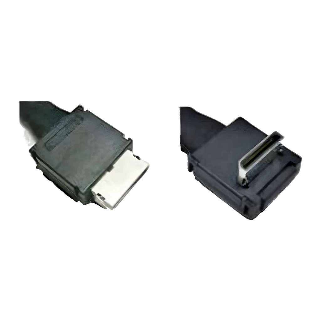 Cable OCuLink Intel 0,45m Negro AXXCBL450CVCR, detalle: dos conectores OCuLink negros vistos en primer plano, contactos