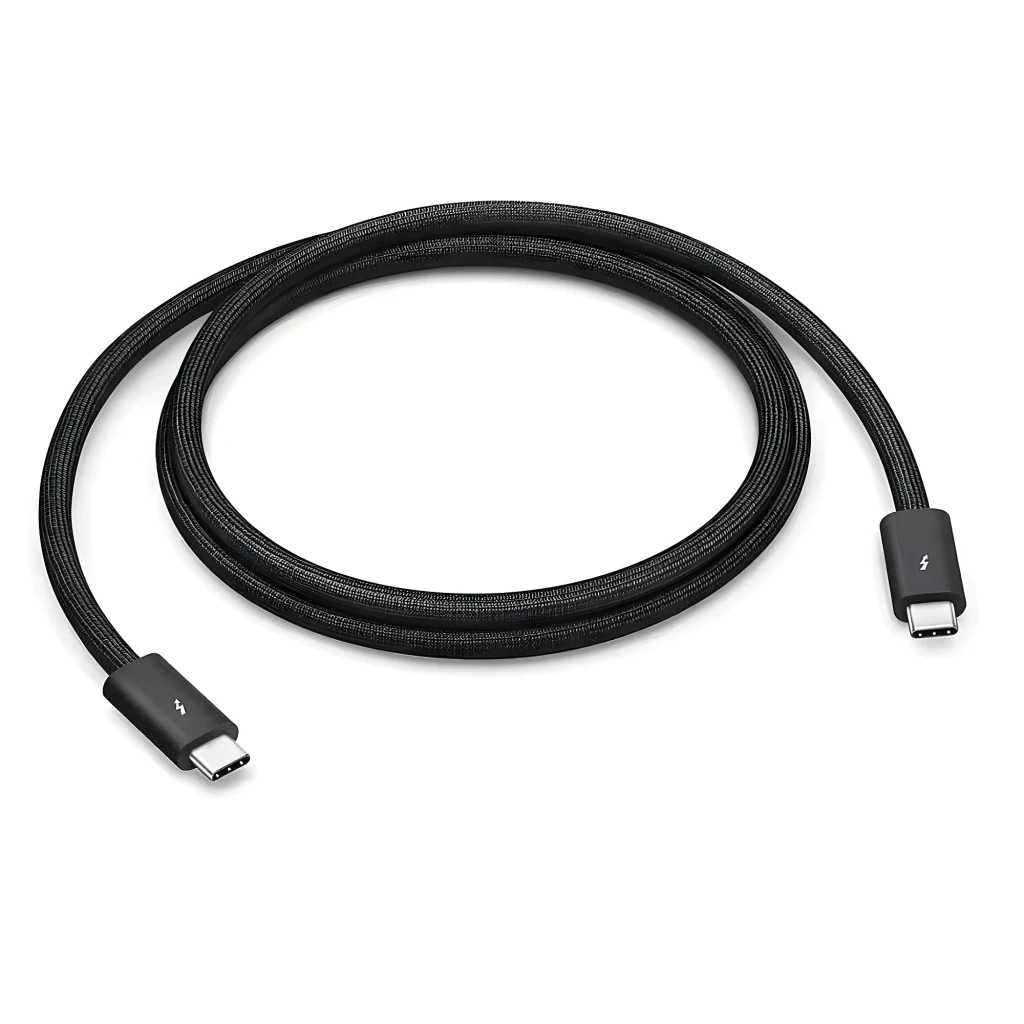 Cabo Apple Thunderbolt 5 USB-C Pro 1 m em tecido trançado preto, conector USB-C prateado, ícone de raio no plugue, design robusto e premium - Item1