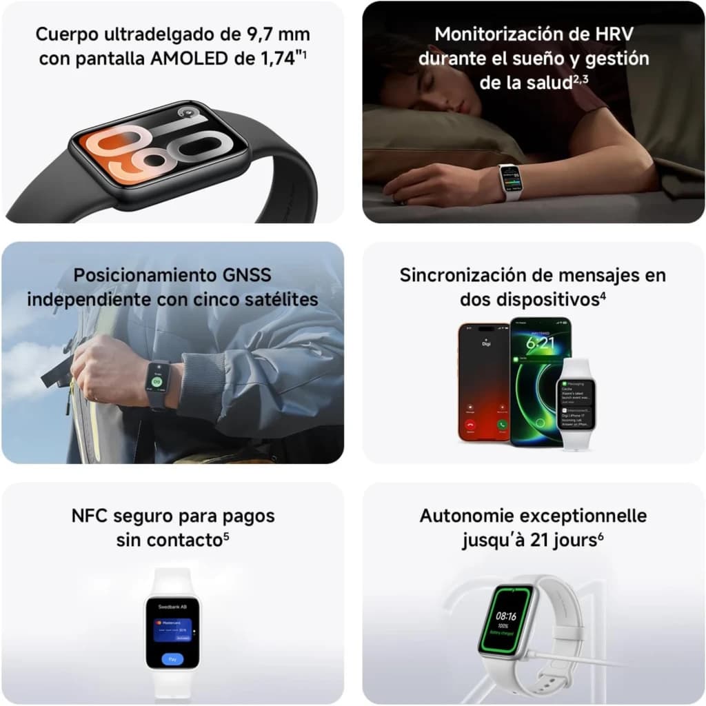 Xiaomi Smart Band 10 Pro NFC negra con pantalla AMOLED 1,74, cuerpo 9,7 mm, control HRV, GNSS, pagos sin contacto, mensajes en dos dispositivos y 5 ATM