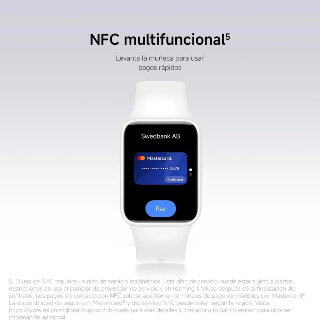Xiaomi Smart Band 10 Pro NFC negra con pantalla AMOLED 1,74, tarjeta Mastercard en pantalla y botón Pay, correa blanca, resistente 5 ATM