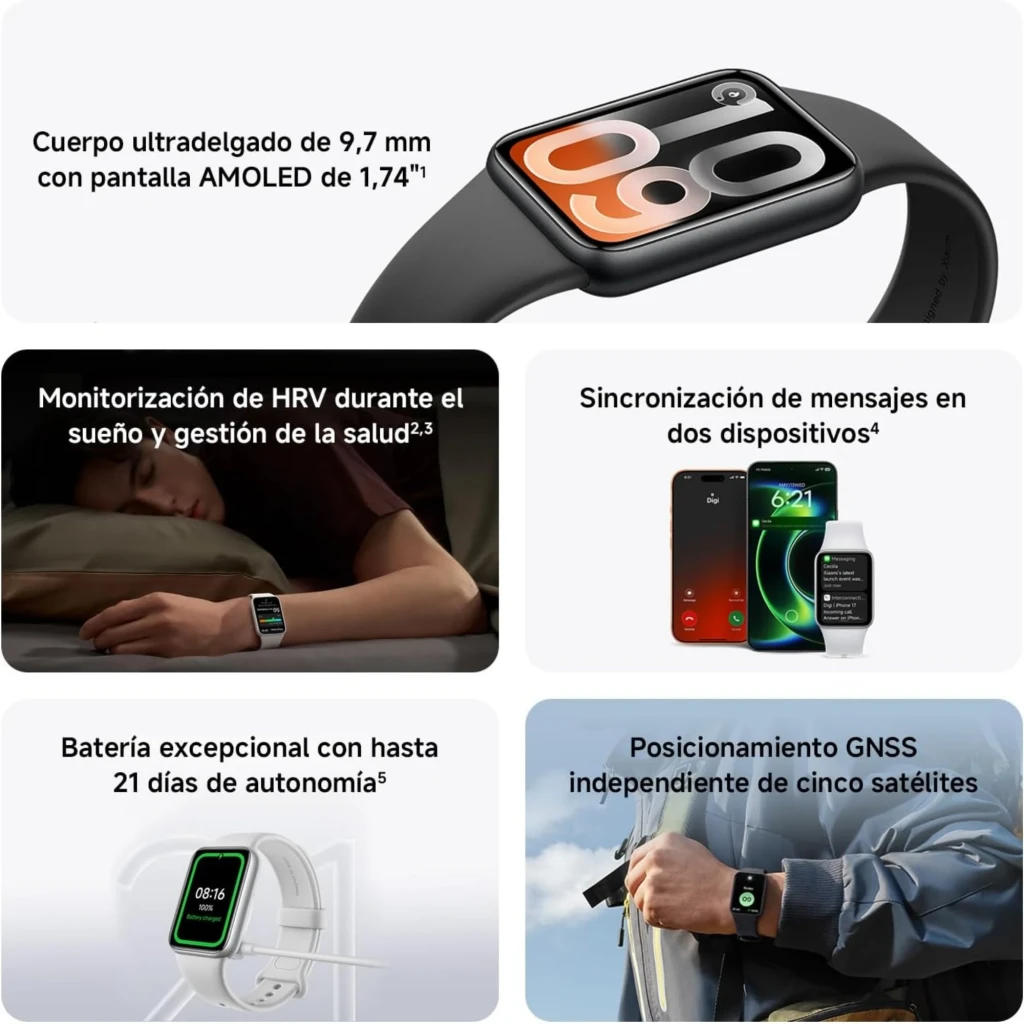 Xiaomi Smart Band 10 Pro prateada com ecrã AMOLED 1,74, moldura metálica, bracelete silicone ajustável, mostradores coloridos e métricas fitness em tempo - Item1