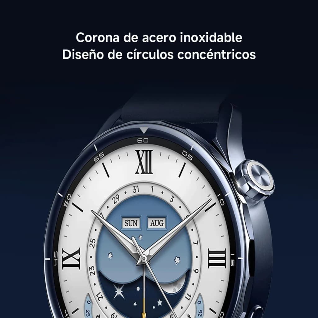 Xiaomi Watch S5 46 mm prateado com coroa de aço inoxidável, mostrador clássico com algarismos romanos e design de círculos concêntricos em AMOLED 1,48