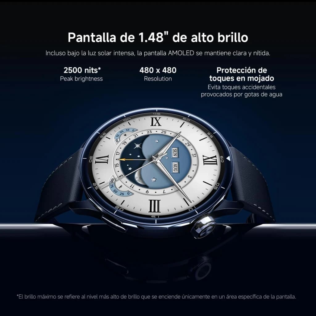 Xiaomi Watch S5 46 mm prateado com tela AMOLED 1,48 pol, brilho alto 2500 nits, mostrador clássico com algarismos romanos e botões laterais elegantes