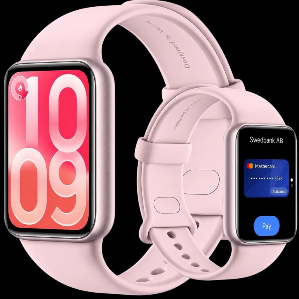 Xiaomi Smart Band 10 Pro NFC en rosa con pantalla AMOLED 1,74 pulgada, caja metálica rosa, correa de silicona, bordes curvos y pago sin contacto en pantalla
